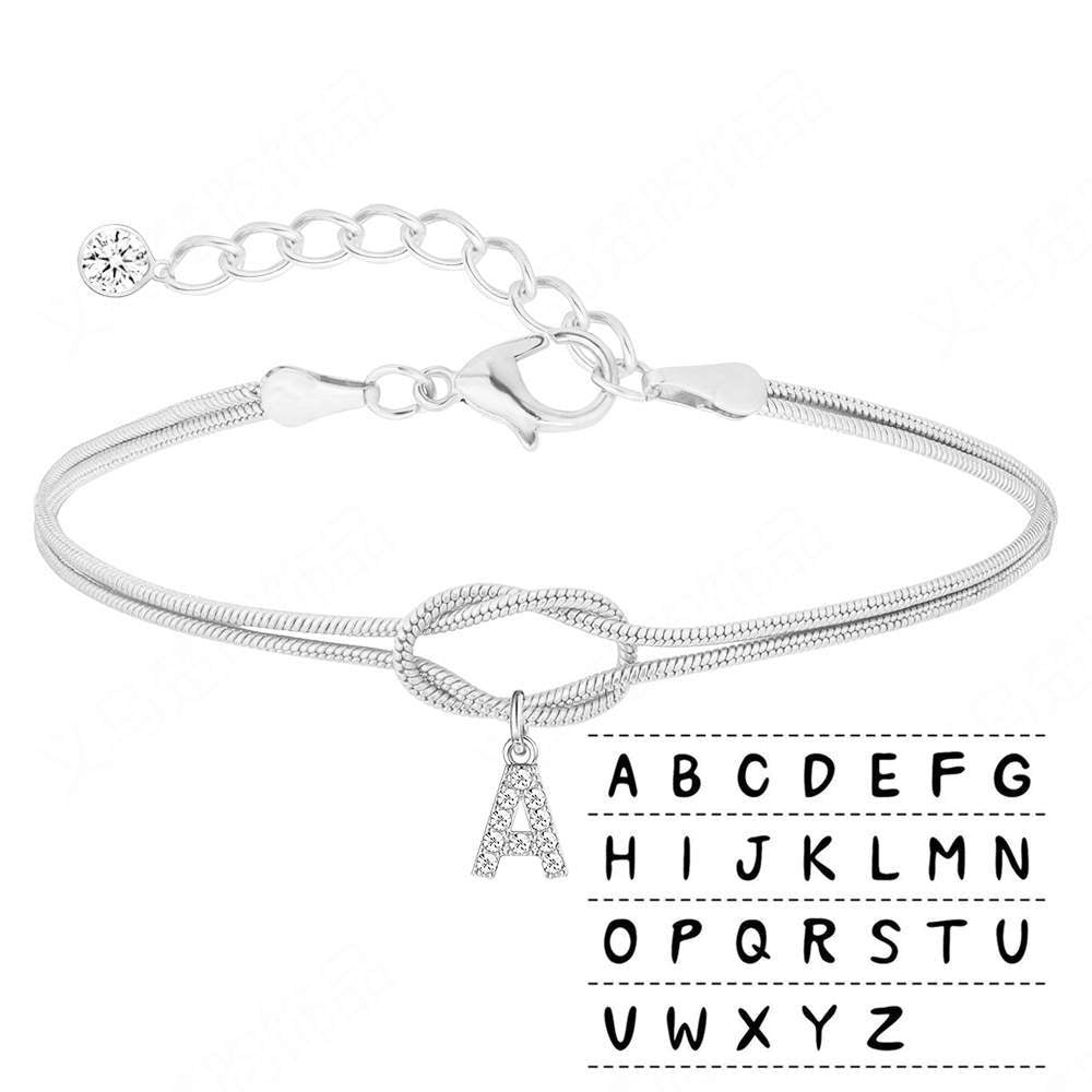 Fashion Copper Inlaid Zircon 26 Letter Knotted Bracelet