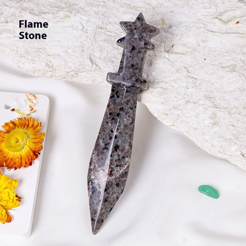 Natural Crystal Stone Dagger Sculpture Semi-precious Stone Knife Decoration Ornaments