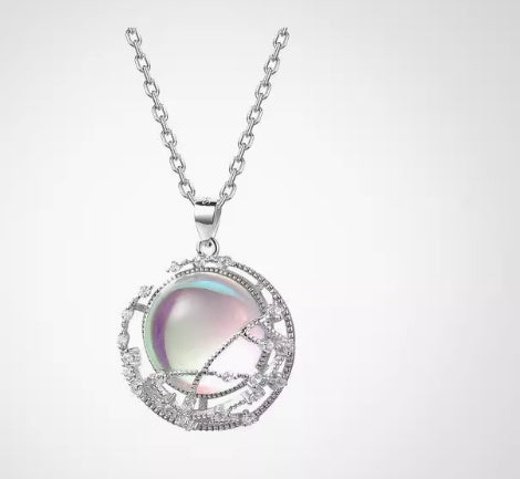 Simple S925 Sterling Silver Moonstone Pendant Rose Gold Necklace