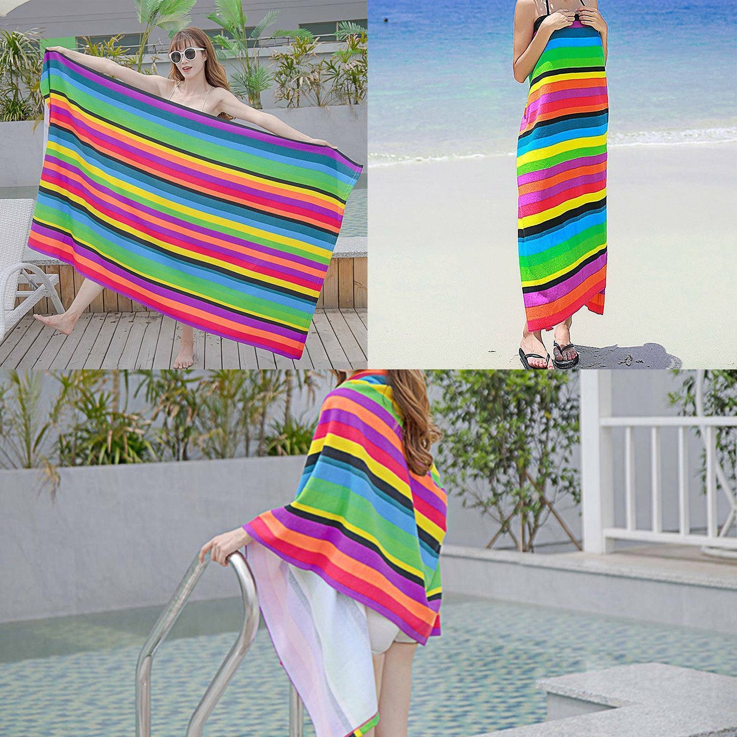 Striped Extra Large Microfibre Lightweight Beach Towel Quick Dry Travel Towel