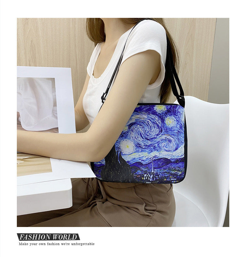 Factory Direct Supply Polyester Underarm Bag Gothic Cat Printing Shoulder Bag Simple Women's Fashion Bag