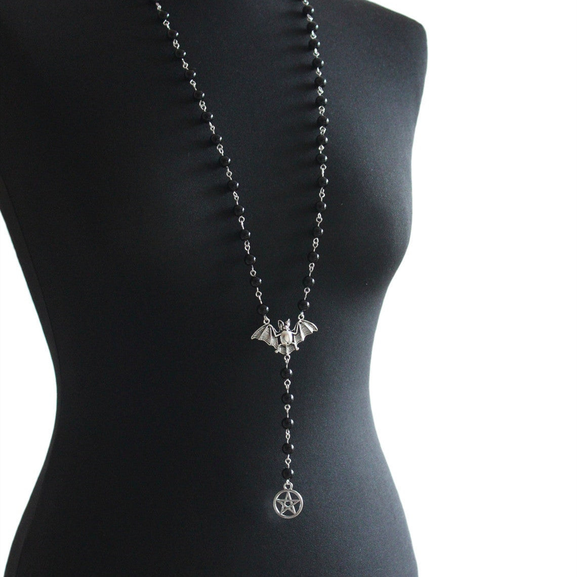 Gothic Silver Bat Pagan Pentagram Pendant Necklace